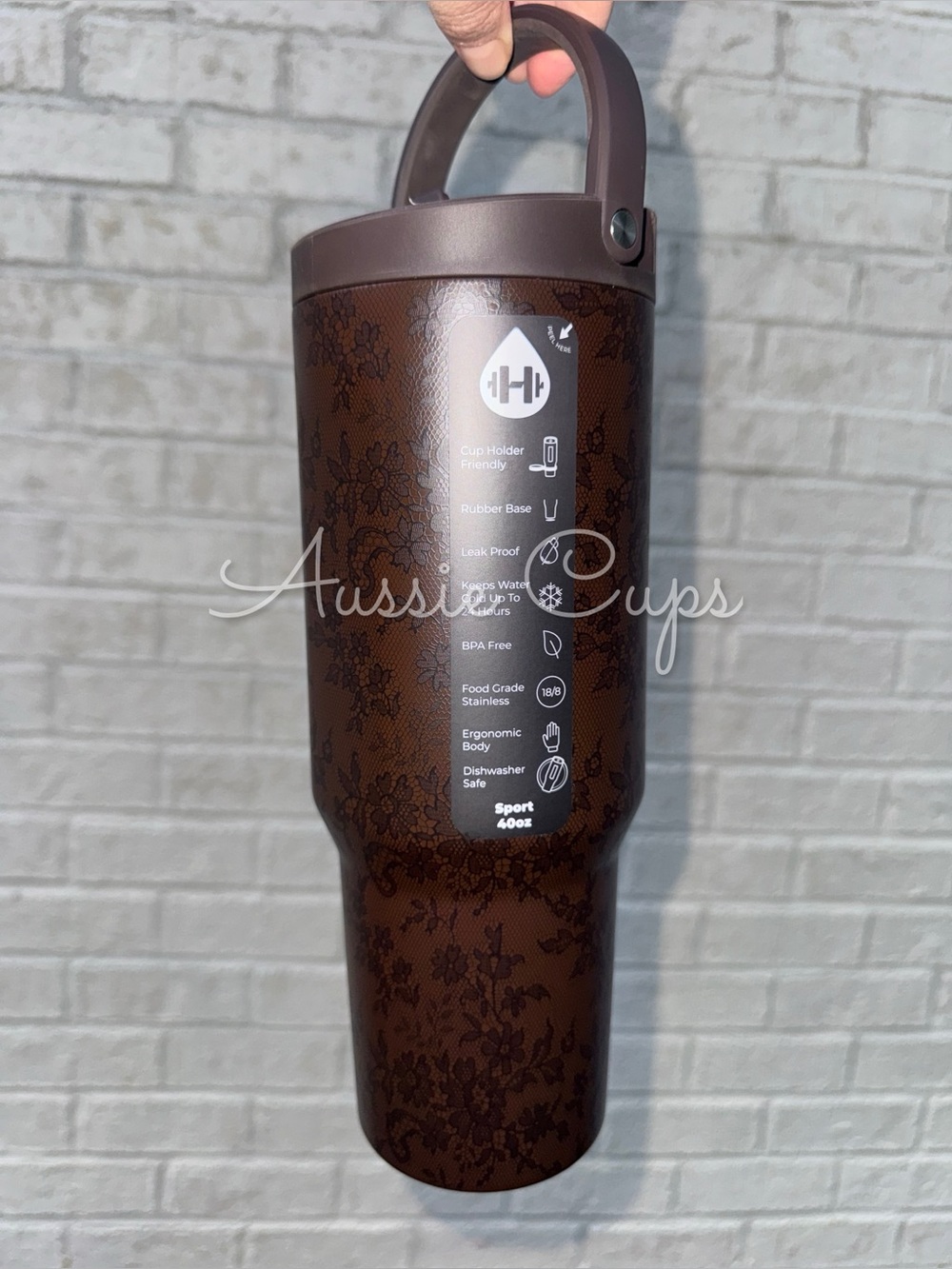Espresso 40 oz Sport HydroJug, BNWT, Brown Lace, Cosmetic lid Flaw Fall Favorite